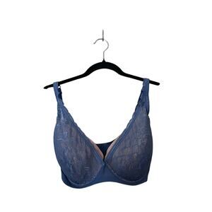 ThirdLove Graphic Lace Plunge Bra Lace Blue Tan 34F Classic Underwire Push Up